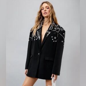 Embellished Black Women's Blazer Coat